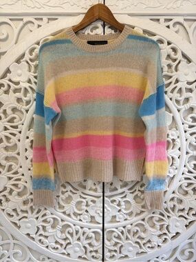 360Cashmere 100% Cashmere Pastel Stripe Lightweight Sweater XS